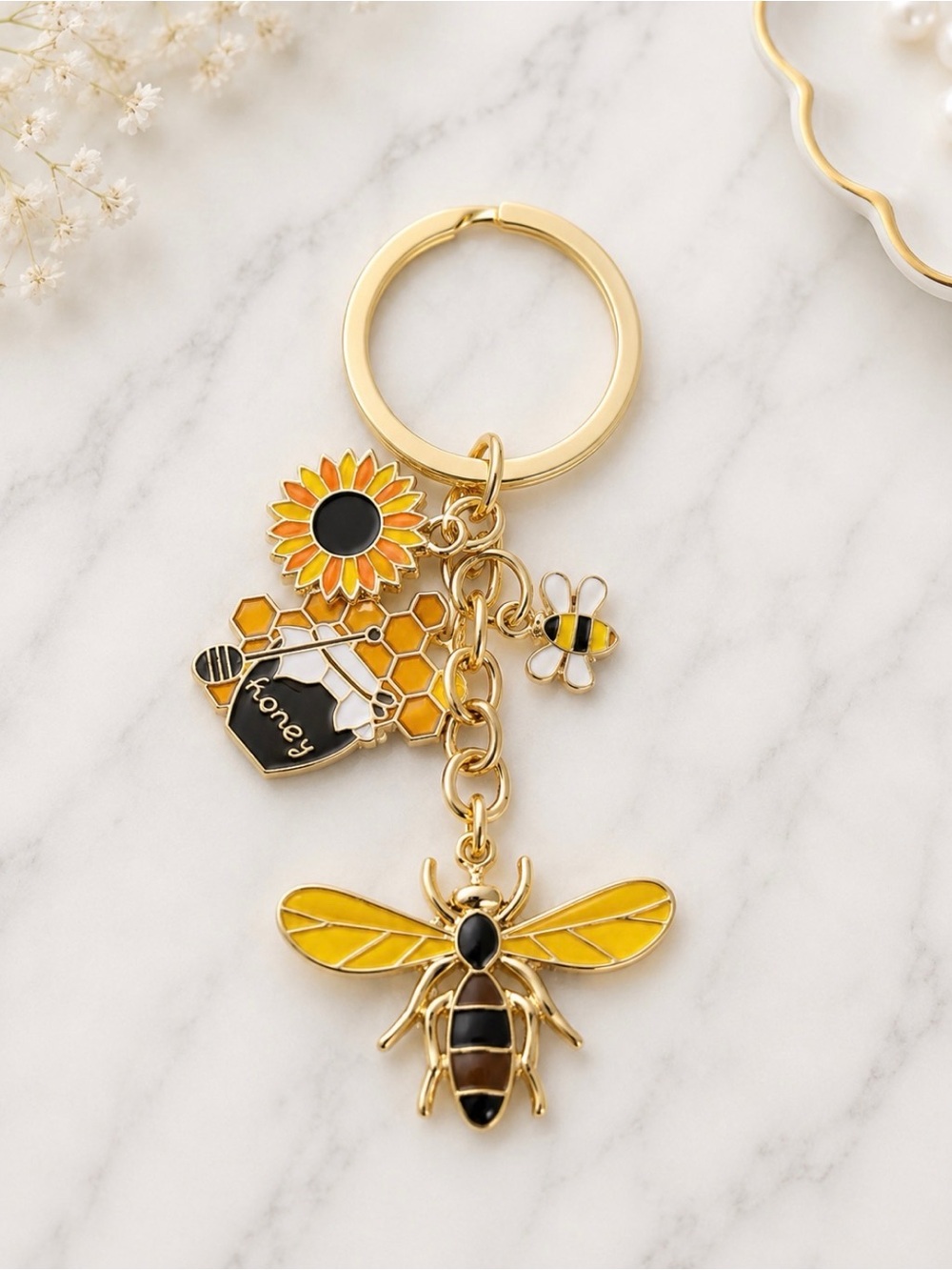 Bag Charm/Keyring- Bee & Honeycomb Charms-Gold Hardware-NWOT